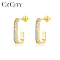 CZCITY Big Woman Earing Cubic Zirconia Drop 925 Sterling Luxury Jewelry Earring Square Hoop Zircon Silver