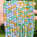 AsVrai U Natural Stone Beads Green Yellow Blue Jade Spacer Loose Beads Jewelry Making DIY Bracelets Accessories