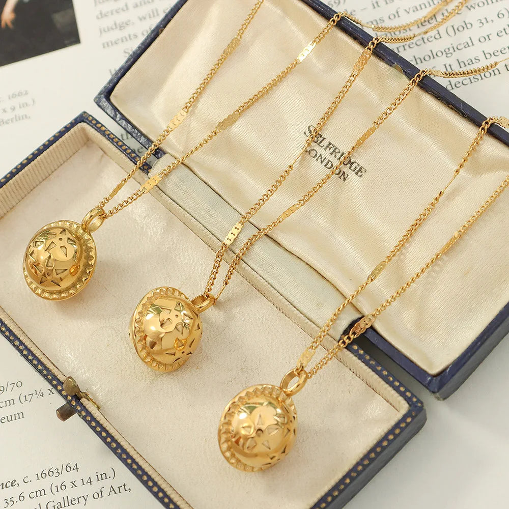 Hip Hop 18k Gold Filled Geometric Ball Fine Necklace Creative 316l Stainless Steel Star Planet Pendant Necklace For Couple
