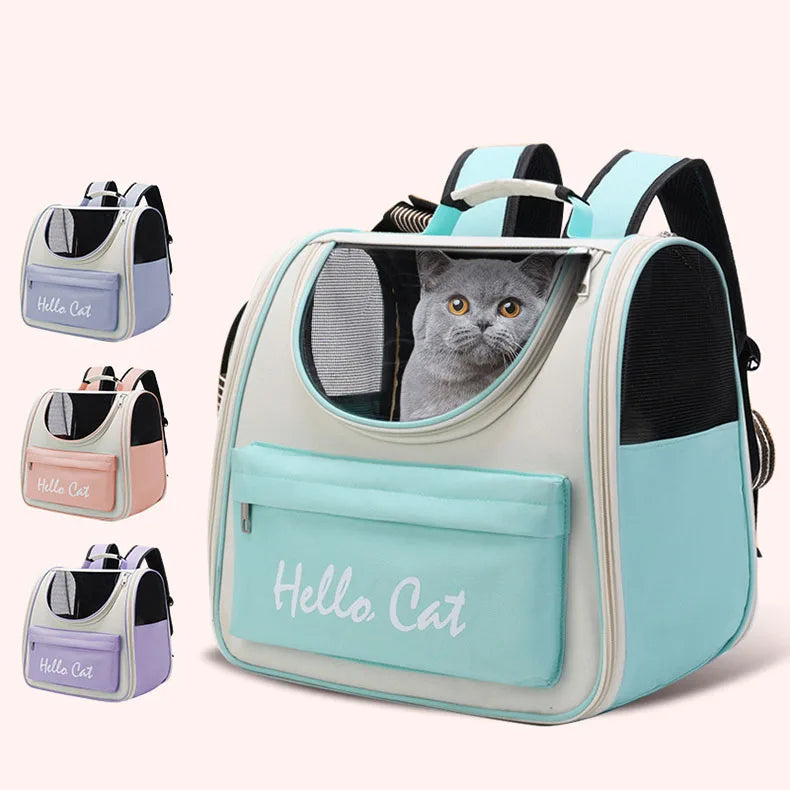 Cat Backpack Hello Cat Transparent Travel Carrier Portable Puppy Bag Colorful Pet Caiier