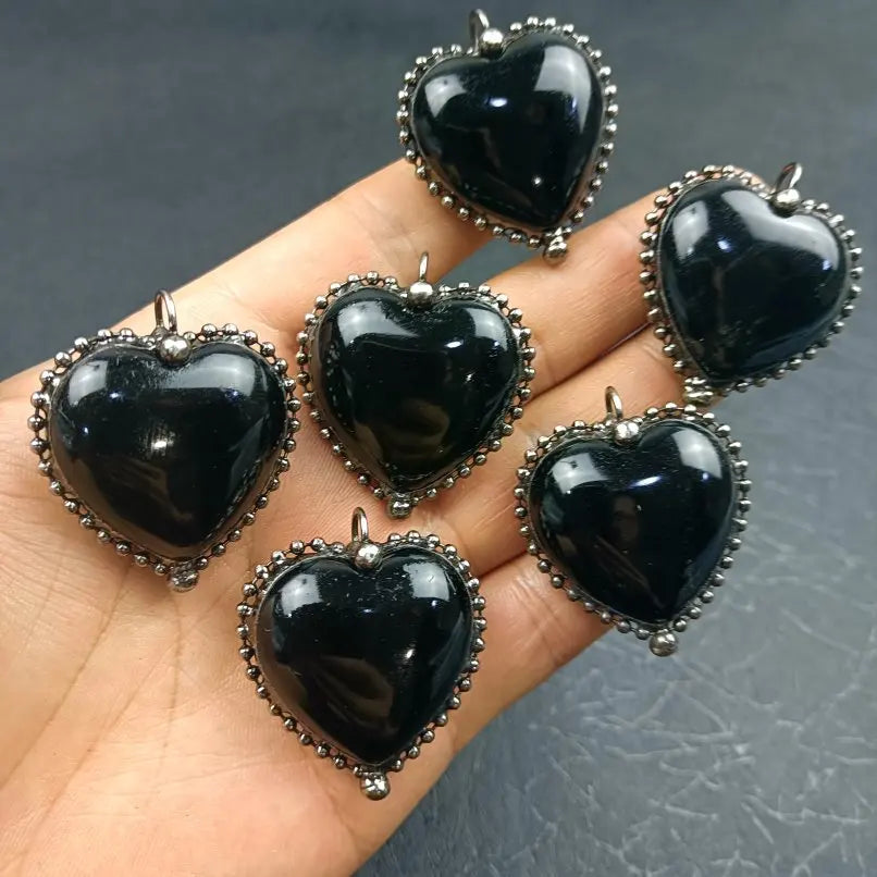 PM45379 Natural Crystal Obsidian Heart Pendant Black Goth Witchcraft Jewelry Boho Bohemian Fashion Pendants & Charms Gift Charm