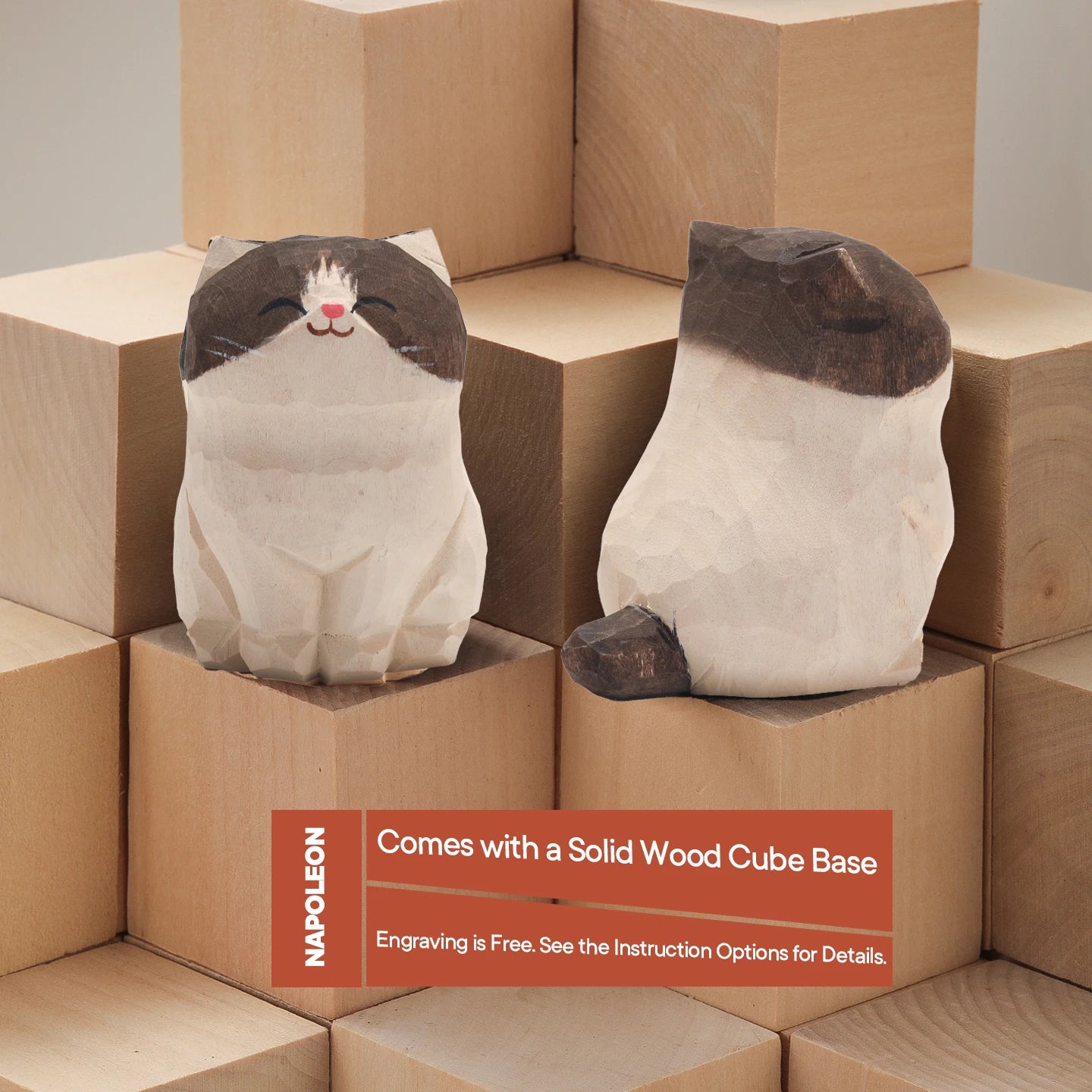 Tailai Crafts Eco-Friendly Wood Hand Carved Cat Ornament Creative Handicraft Pendant Kitten for Home Decor