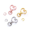 Gold Silver Rose Gold Heart Shape Keychain Metal Hanging Buckle Spring Snap Hook with Jump Ring for DIY Keyring Crafts