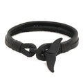 Handmade Genuine Leather Whale Tail Bracelet Simple Black Fashionable Bangle Charm Jewelry for Men and Women