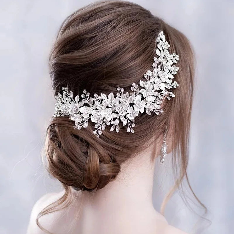 Luxury Bridal Wedding Hair Accessories Gold Rhinestone Pearl Flower Hair Comb Floral Hair Styling Accessories for Women Jewelry