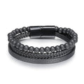 Classic Leather Beaded Combination Stitching Men's Bracelet Punk Jewelry Mental Black Button Leather Tiger Eye Bracelets
