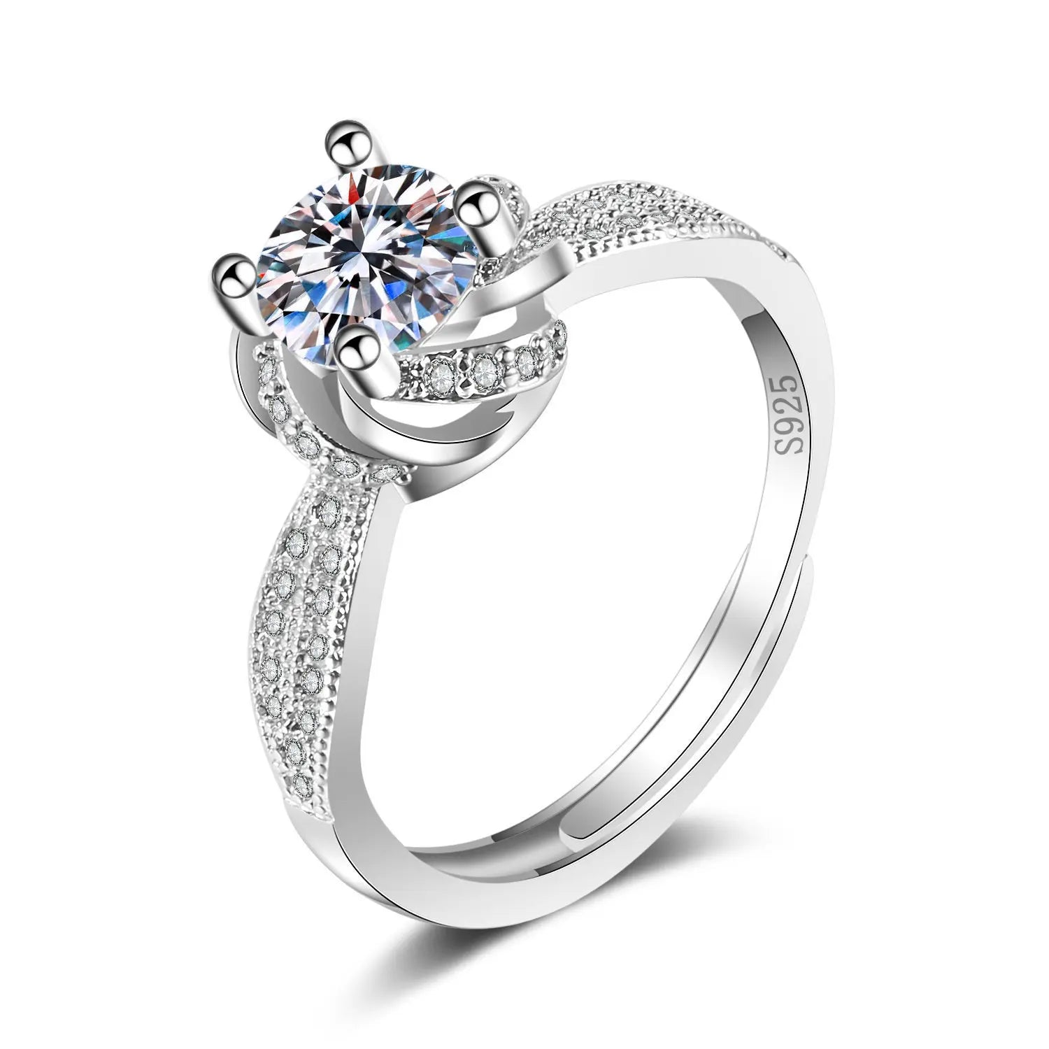 Luxury Silver Plated Wedding Ring For Women Delicate Engagement Rings Diamond Six Claw Moissanite Ring