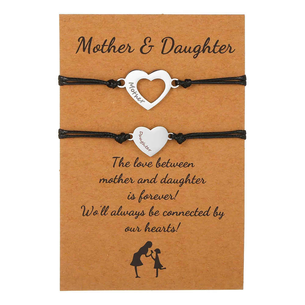 Mother's Day Gift 2Pcs Mommy and Me Matching Handmade Stainless Steel Love Heart Jewelry Mother Daughter Bracelets Set