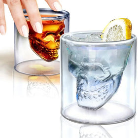 Novelty Creative Borosilicate Whisky Glass Cup Transparent Double Layered Skull Head Beer Glass
