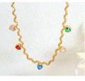 Colored Zircon Heart Shaped Stainless Steel Gold Plated Rope Chain Women's Engagement Dopamine Clavicle Chokers Necklace