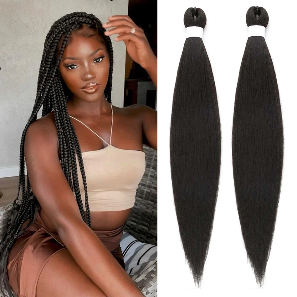 Synthetic Crochet EZ Braiding Hair Extension Pre Stretched for Colored Soft Yaki Straight Hair Hot Water Setting Women