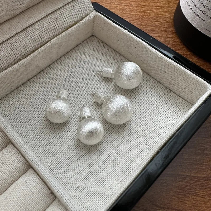 Wholesale 925 Sterling Silver 12MM 14MM Round Brushed Stud Earrings for Best Friends Birthday Gifts