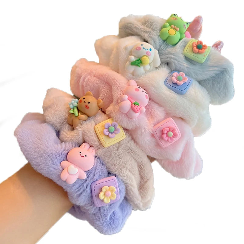MIO Fashion INS Plush Hair Ties for Girl Korean Winter Warm Plush Bear Hair Soft Scrunchies