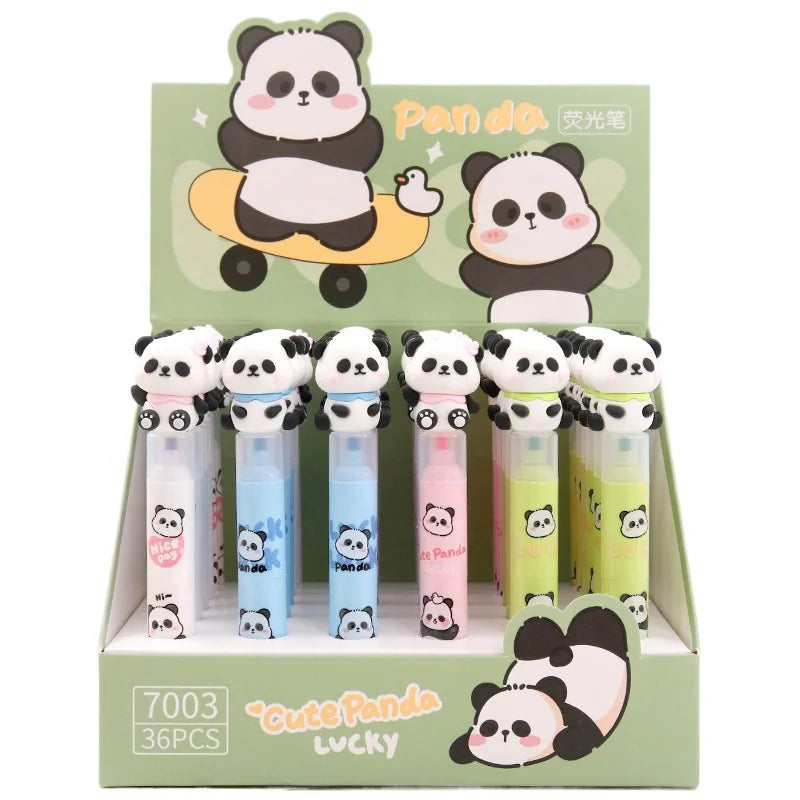 Creative Cute Panda Shape 3-Color Highlighter Pen School Friendly Cartoon Markers in Set Packaging