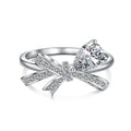 Women 925 Pure Sterling Silver 5A Cubic Zircon Ring Elegant Wedding Engagement Band Bow Knot Rings