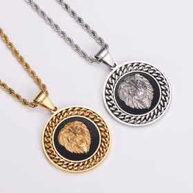 Hip Hop Jewelry 18k Gold Plated Stainless Steel Rope Chains for Men with lion Head Pendant