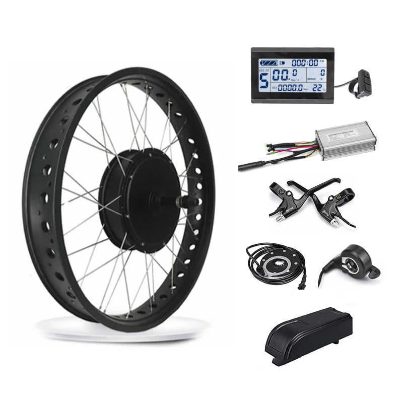 1500W Waterproof Electric Bike Kit 48V Brushless Rear Wheel Hub Motor LCD Display 26inch Ebike Conversion Lithium Battery