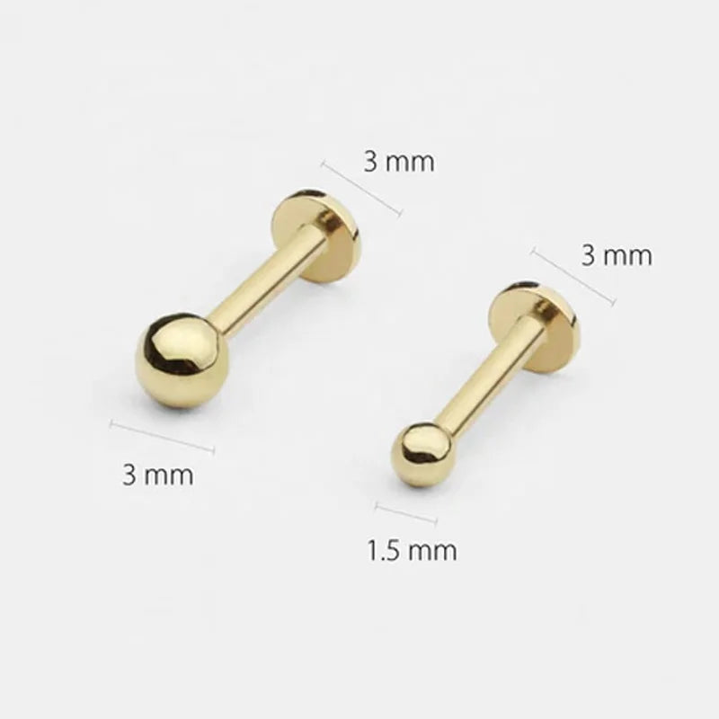 Lotus Wholesale Internal Threaded 14K Solid Gold Lip Ring Cartilage Piercing Labret Stud Earring for Nose Lip Ear Helix Tragus