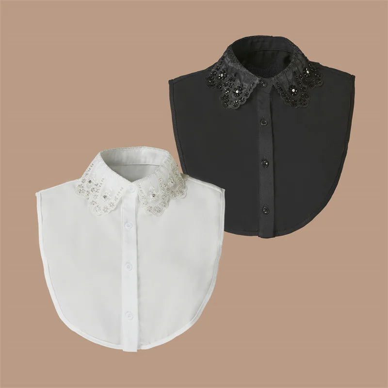 Fake Collar Detachable False Dickey Collar Pastoral Collar Shirt Beaded Rhinestone Fake Collar Women for Lady De Piedra Naturale