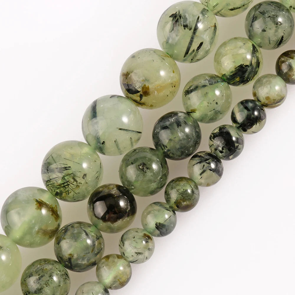 New Design Wholesale 6/8/10MM Round Smooth Natural Green Prehnite Stone Beads for Jewelry DIY 15''