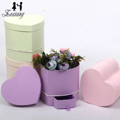 Zexwrap Small Double-layer Gift Box With Drawer Heart-shaped Gift Box Hugging Bucket Flower Box