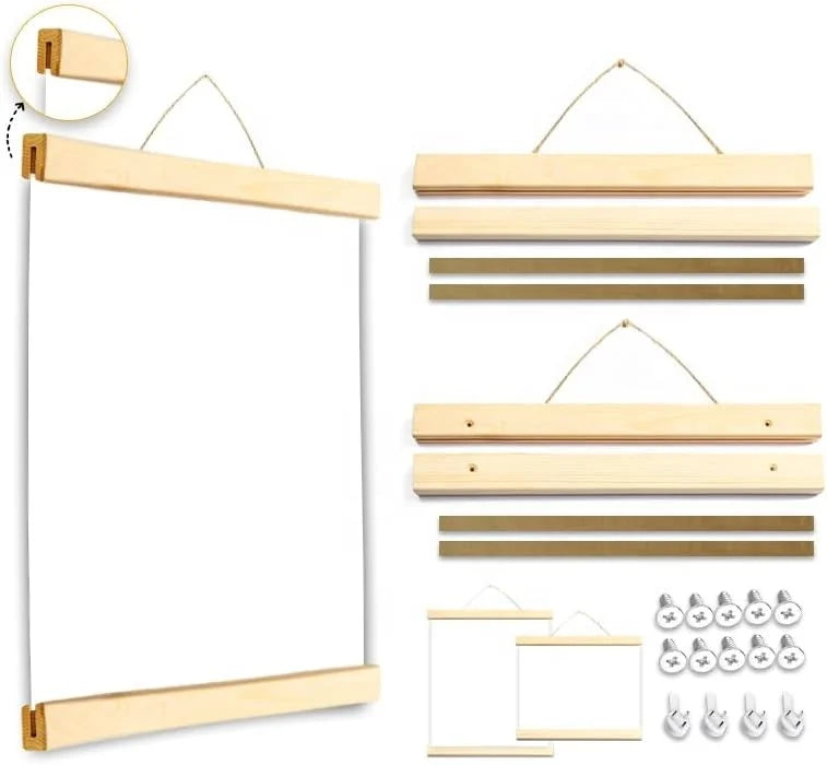 R-Scroll Screw-Fixed Poster Hanging Wooden Scroll Canvas Painting Frame Poster Wood Scroll MegaBDM