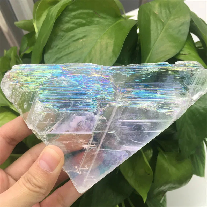 Natural Rough Crystal Slab Angel Aura Han Mineral Clear Gypsum Aura Selenite Slice for Decoration