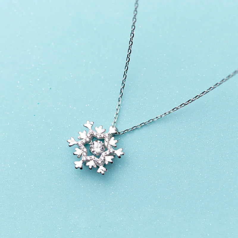 Radiant Zircon Lovely Snowflake Adjustable Sterling Silver 925 Pendant Necklace for Women Fine Jewelry Christmas Gift