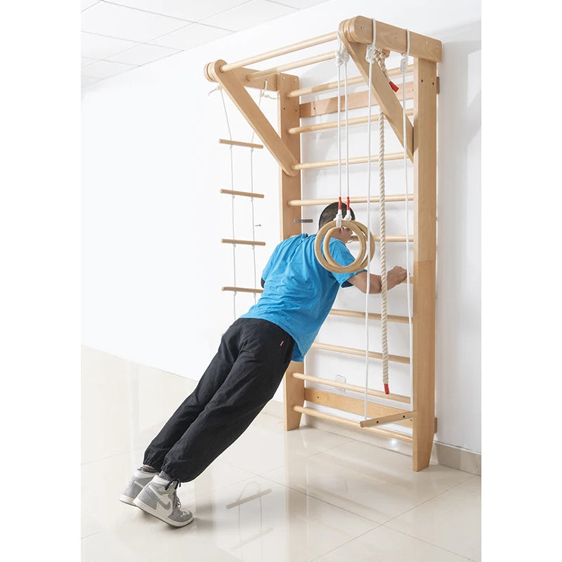 Wooden Climbing Wall and Net Frame Playground Indoor Playground Wooden Climbing Frame Swing