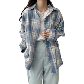 Autumn Design Sense Niche Loose Woolen Outer Wear Top Plaid Shirt Loose Long Shirt Women