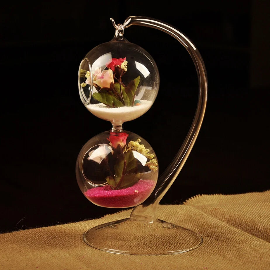 Double Hanging Clear Glass Vases Balcony Decoration Craft Glass Flower Pot