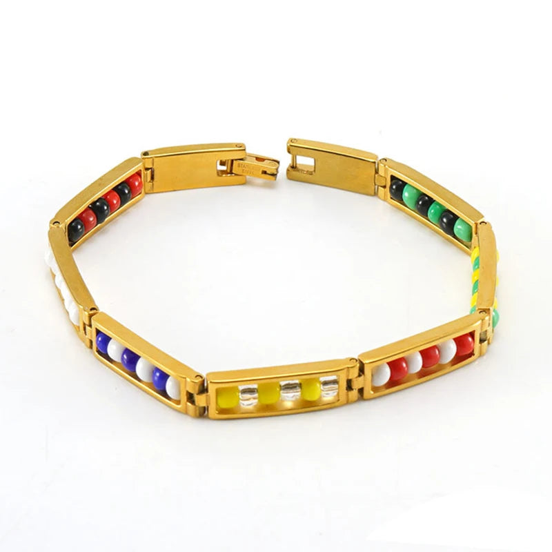 Fashion New Colorful DIY Beads Stainless Steel Custom Unisex Gift Bracelet Hand-beaded 18K Gold Plated Non-Fading Jewelry