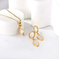 Waterproof Minimalist Design Leaf-shaped White Shell Necklace Earrings Ladies Party Fashion Stainless Steel Jewelry Set