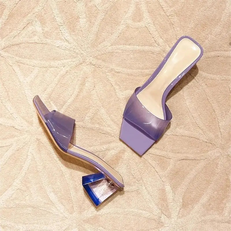 3 Color Transparent square Heel slippers Mid Heel Sandals A16
