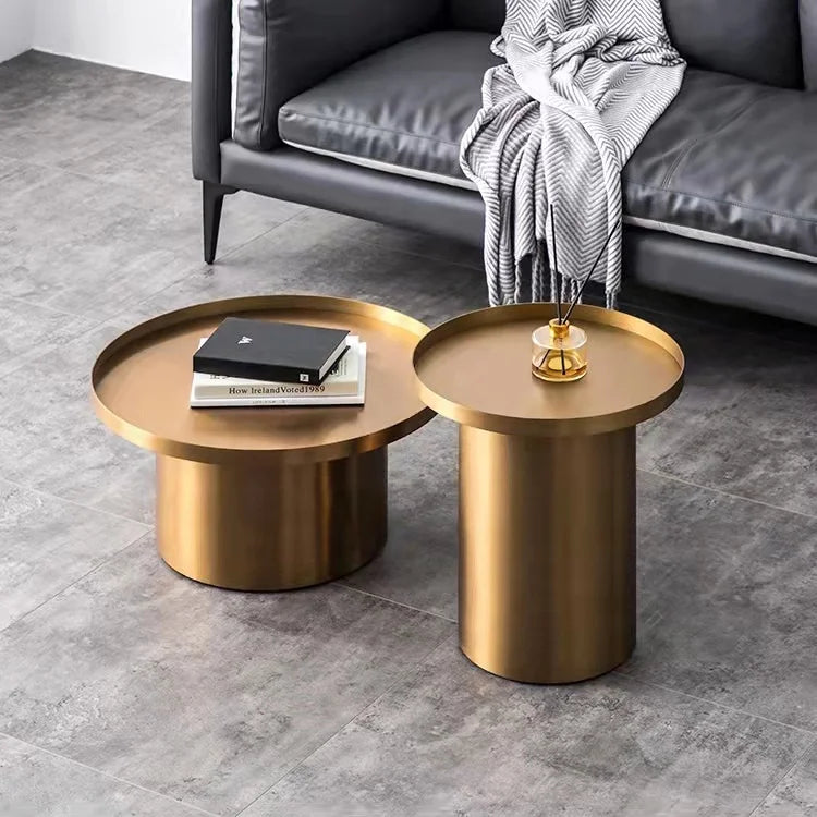 Luxury Metal Coffee Table Set Furniture Living Room  Stainless Steel Golden Round Coffee Table Set