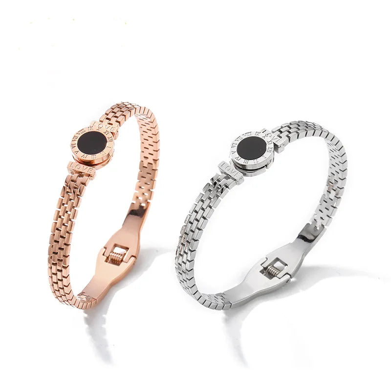Custom Women Watch Band 316L Stainless Steel Roman Number Bracelet Rose Gold 18K Gold WristBand Bangle