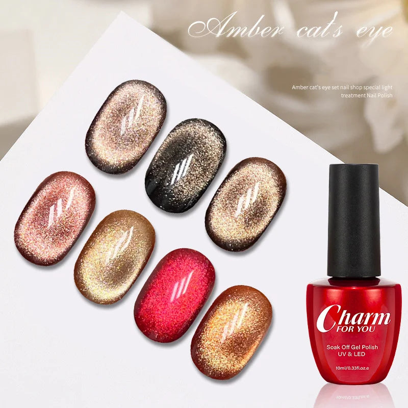 7 Color 9D Amber Stone Cat Eye Gel Nail Polish Holographic Glitter Magnetic DIY Nail Gel Polish