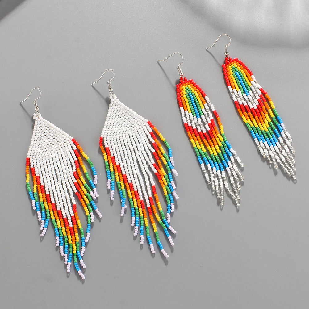 Handmade Gold-Plated Bohemian Huggie Earrings for Women Girls Colorful Beaded Drop Design Pearl Trendy Fashion Parties Gifts