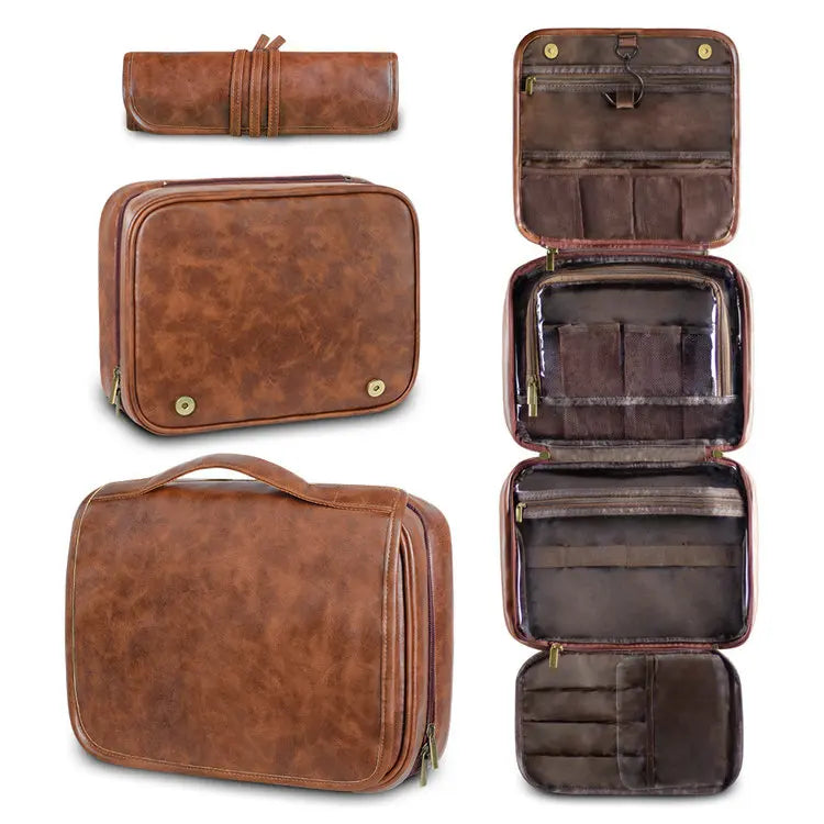 PU Leather Large Capacity Luxury Design Outdoor Travel Toiletry Makeup Cosmetic Bag Pouch Box Case Portable Men Cotton Nylon