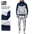 Custom Logo Autumn Winter New Fashion Men's Casual Tracksuit Sweatshirt Jogger Sweatpants Patchwork Sports Suits