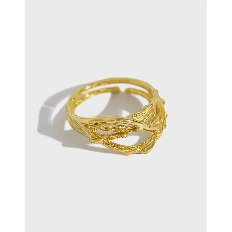 Korean Version Thorns Silver Ring with Irregular Texture S925 Pure Silver Rhodium Plated Minimalist Design for Women
