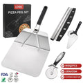 Manjia Foldable Metal Pizza Turning Peel Set Shovel With Pizza Cutter Severing Pizza Spatula Rocker Cutter Scraper Pie Server