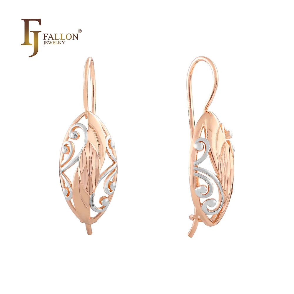 FJ Fallon Fashion Jewelry Elegant Wire Hook Earrings Plated in 585 Rose Gold Two Tone Brass Based Pro