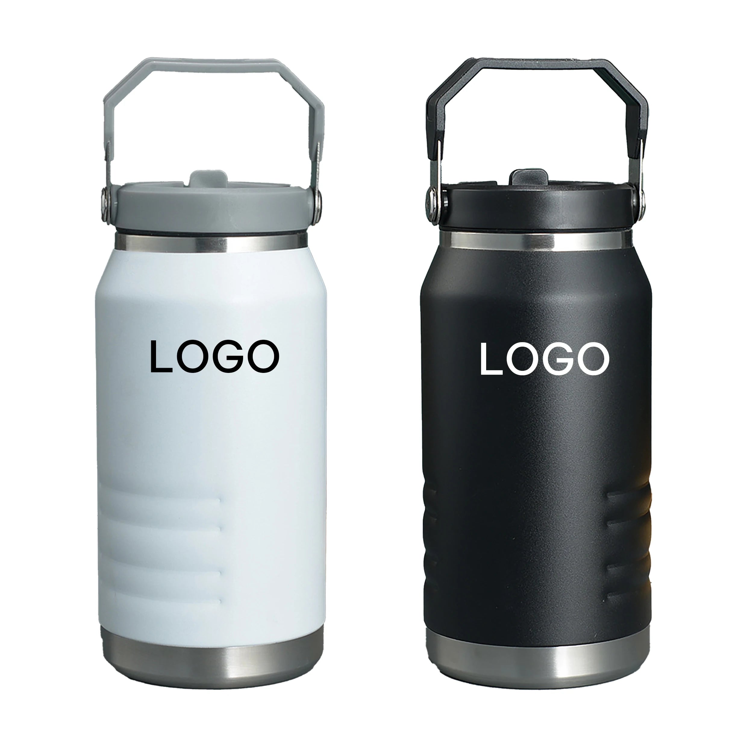 Large Size 1200/1600ml Stainless Steel Jug Straw Lid Vacuum Insulated Water Bottle Insulated Camping Kettle Ice Bucket Tumbler