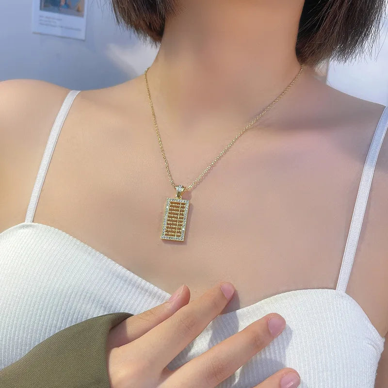 Fashionable Abacus Necklace Women's Real Gold 14k Light Luxury Niche Ins Cold Wind High-grade Sense Pendant Clavicle Chain