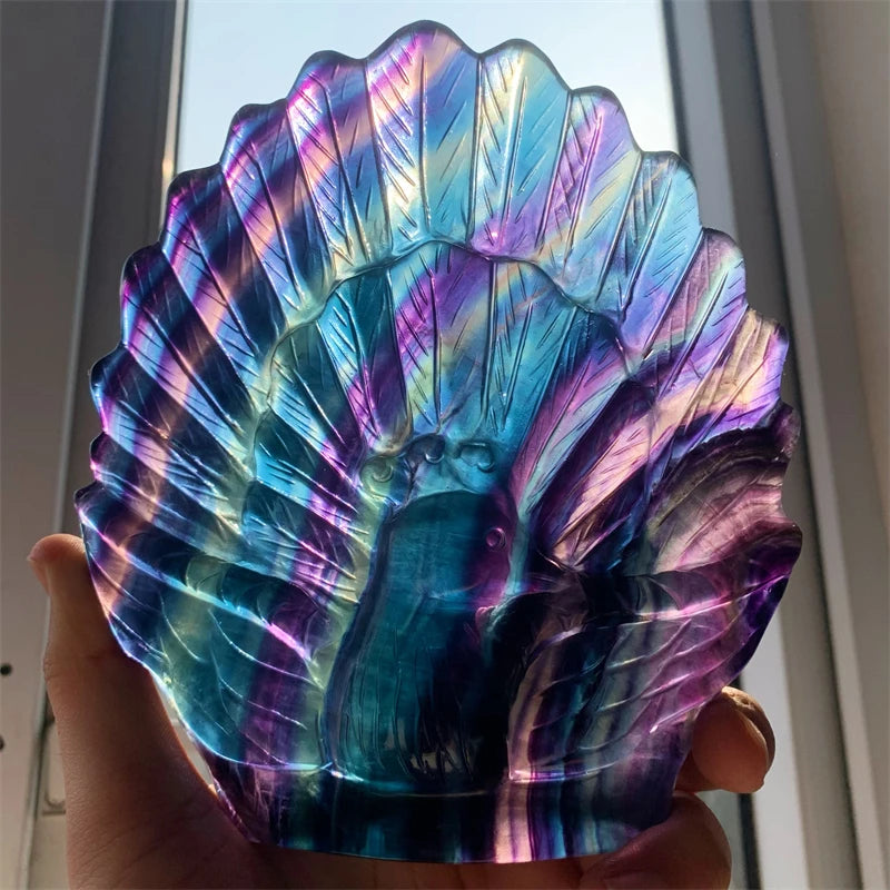 Kindfull Wholesale New Design Natural Rainbow Fluorite Phoenix Carving for Gift Healing Stone