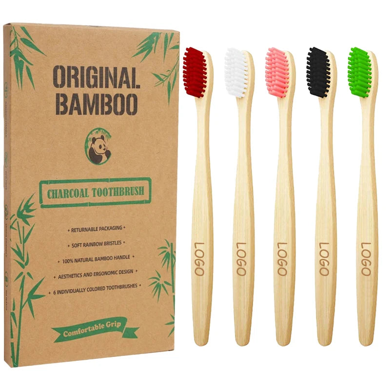 High End Super Soft Brush Charcoal Wood Toothbrush for Travel Hotel Tube with Case and Laser Custom Logo