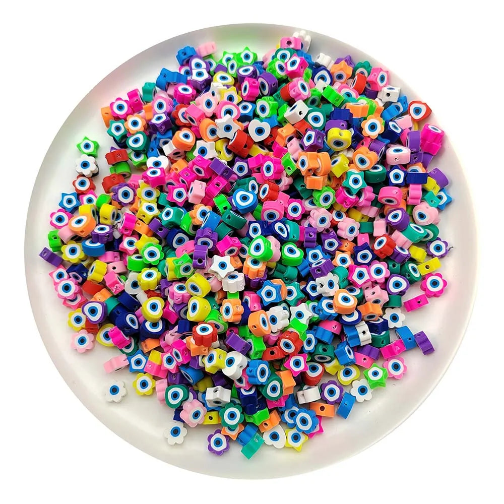 Heart Star Flower Round Eye Polymer Clay Spacer Beads for Bracelet Making Jewelry Beaded Kit Accessories