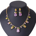 New High-End Color Zircon Earrings Necklace Fashion Set Evening Dress Accessories Bride Jewelry Colorful Flower Jewelry Set