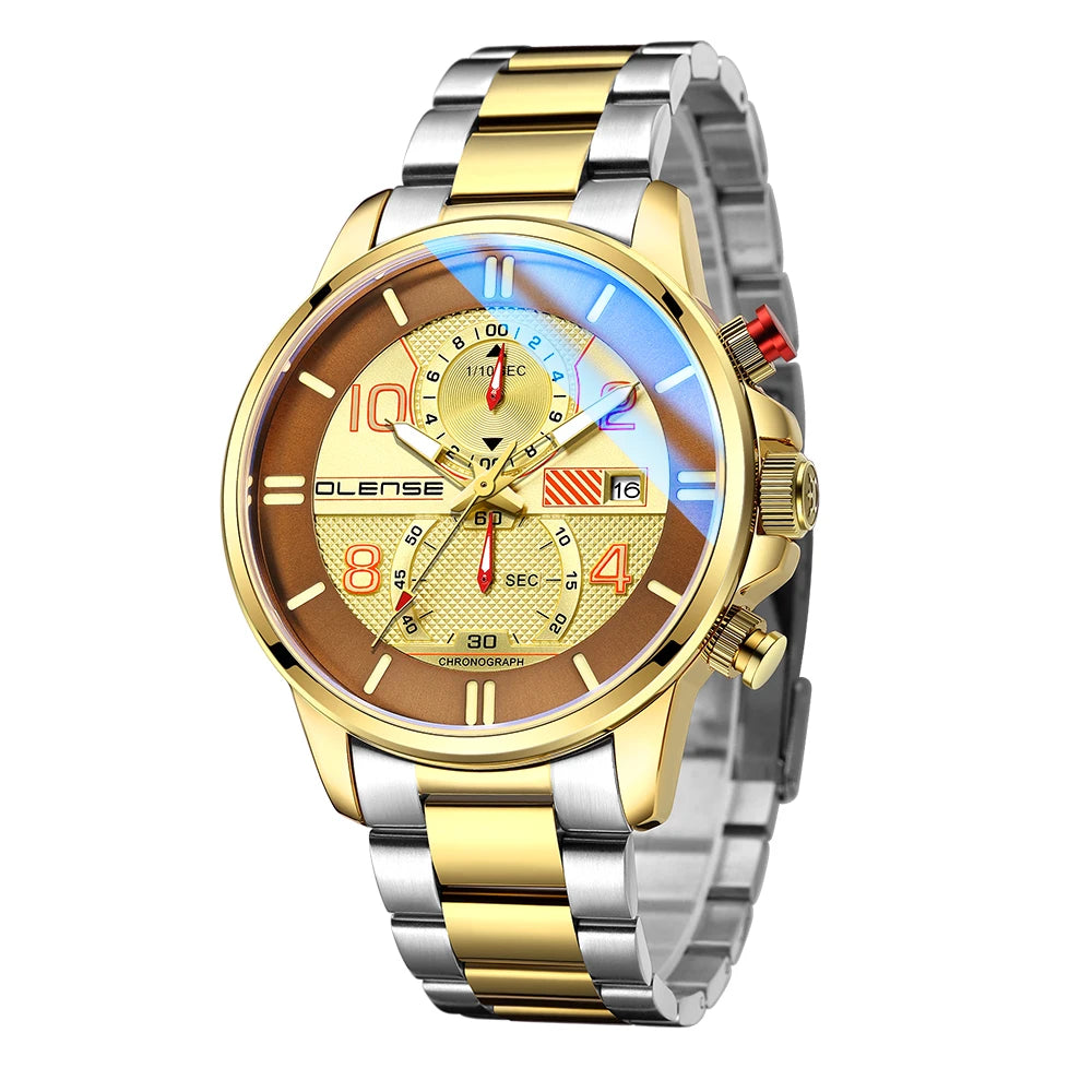 OLENSE Brand 9006 Men Watches Chronograph Quartz Watch Men Stainless Steel Waterproof Sports Clock Watches Business Reloj Hombre